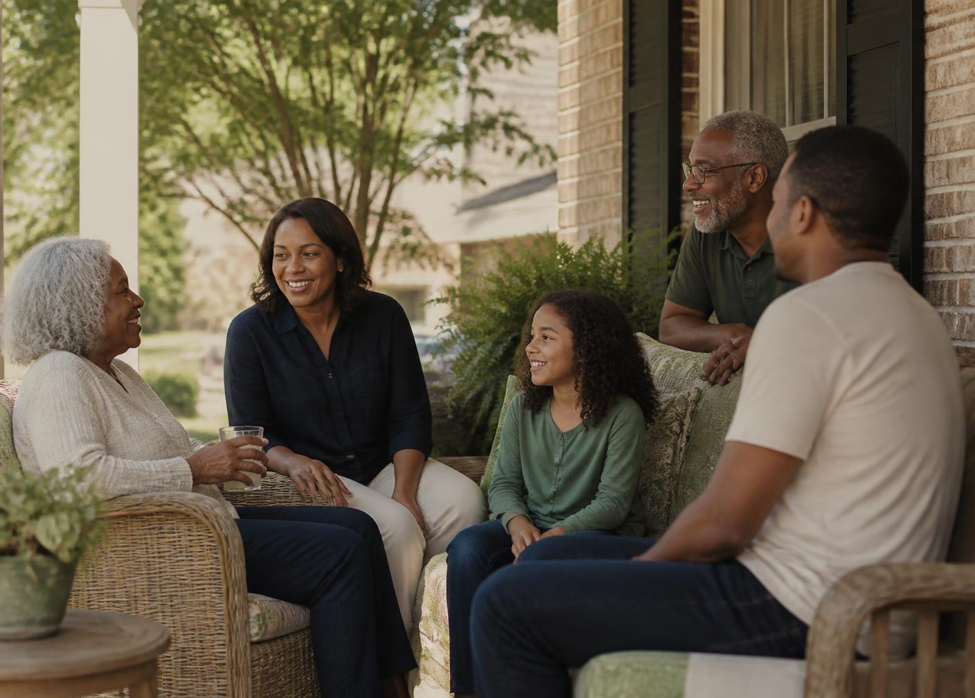 Neighbors talking outside a North Texas storefront